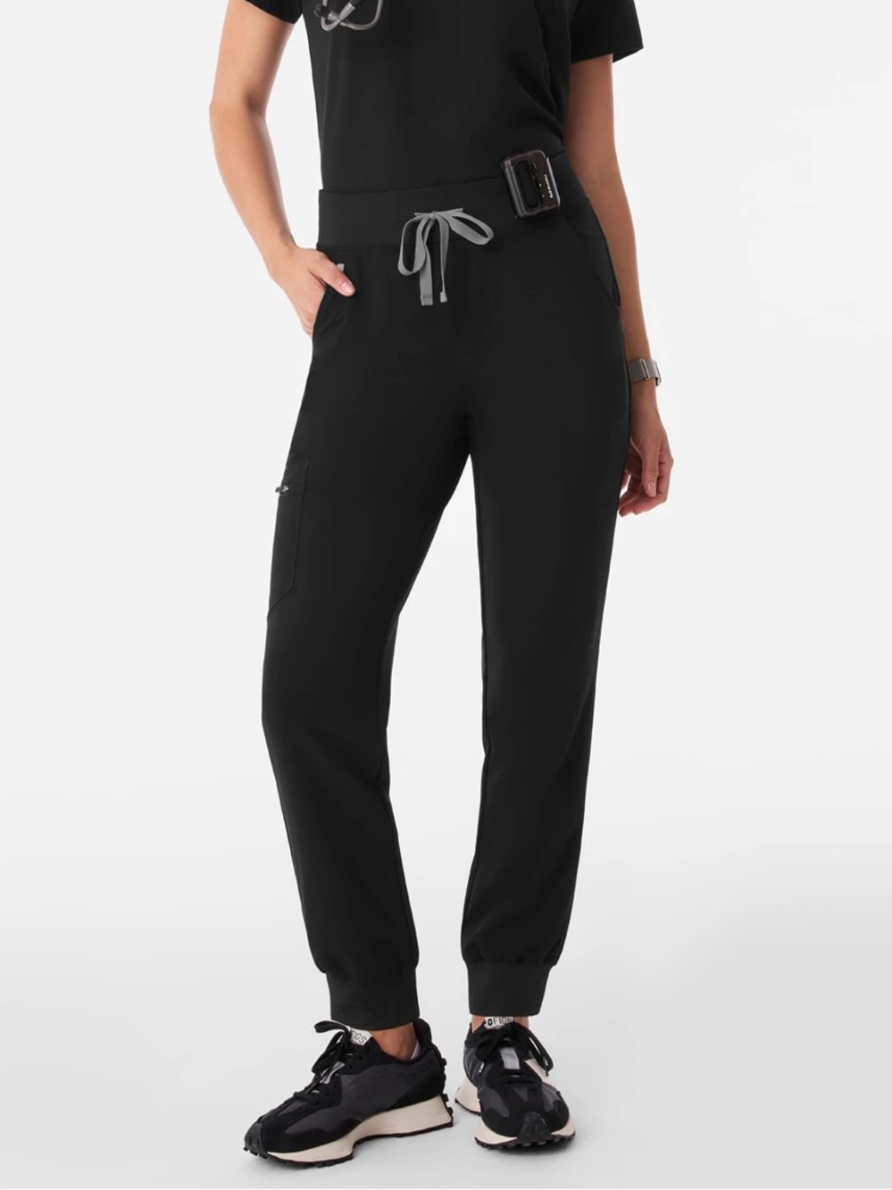 Black Zamora high waisted jogger scrub pants Tall